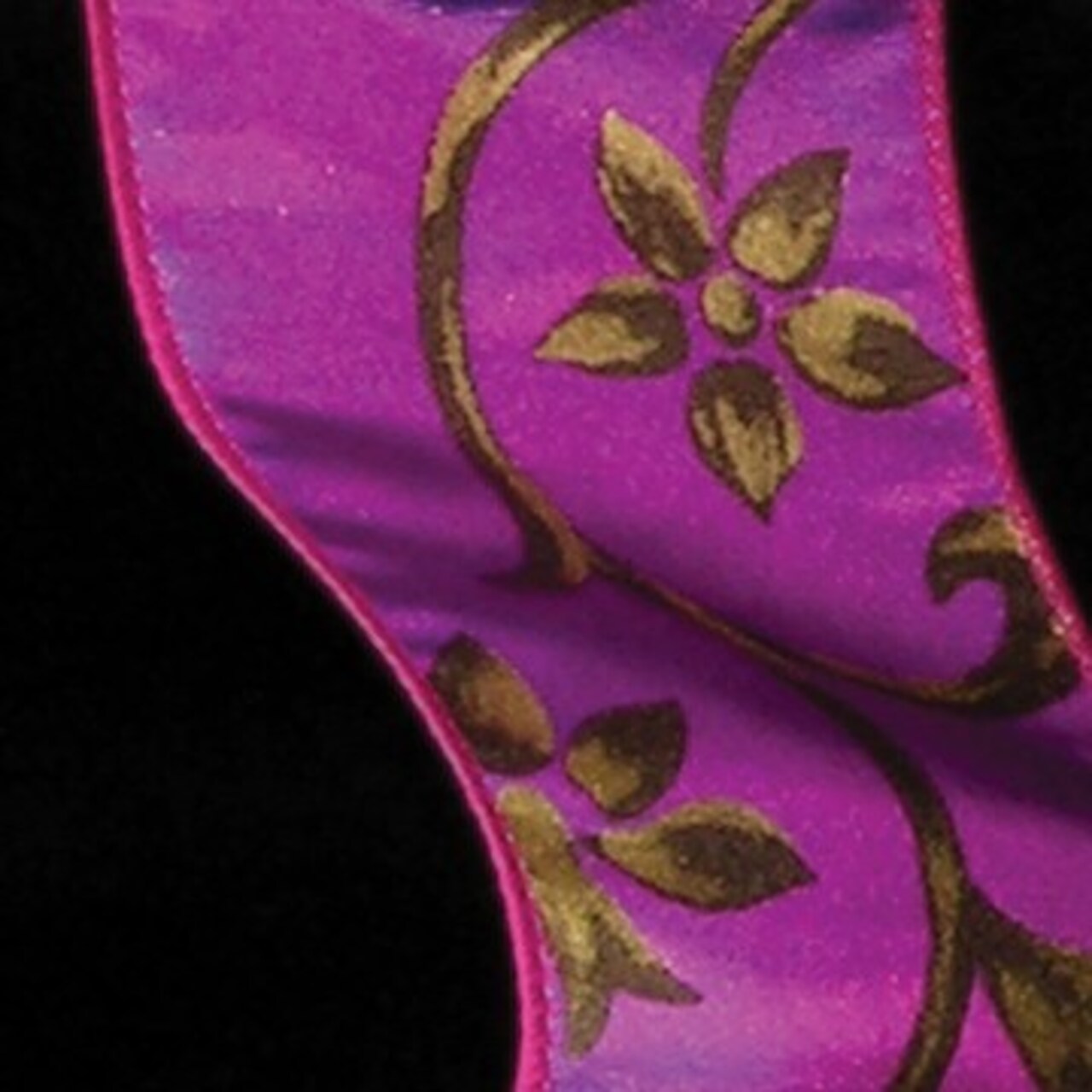 The Ribbon People Pink and Gold Taffeta Swirl Wired Craft Ribbon 2.5" x 20 Yards